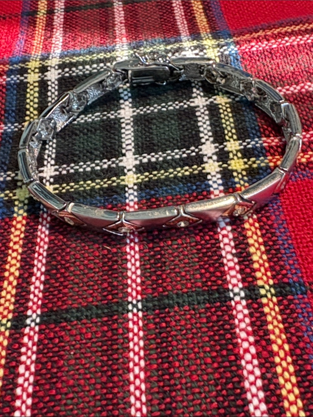 Sleek Brushed Silver Link Bracelet, Gold/Stone Accents, Like New